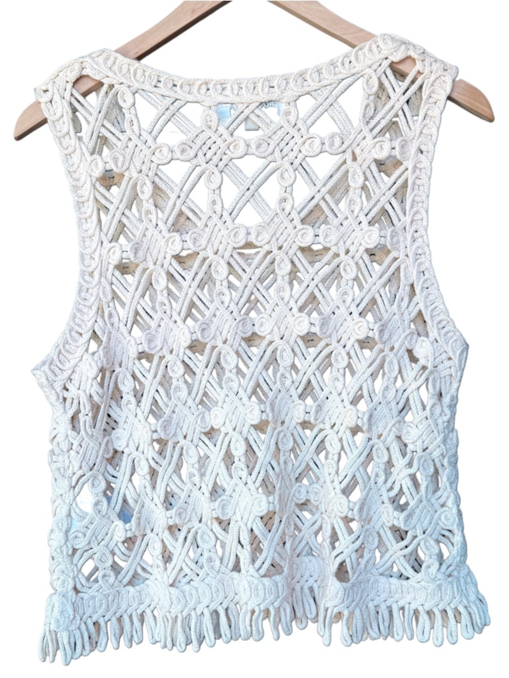 DKNY Boho Macramé Pullover Vest/Tank Top | Cream | Size M - Picture 2 of 4